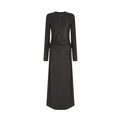 Pleated Long-Sleeve Dress