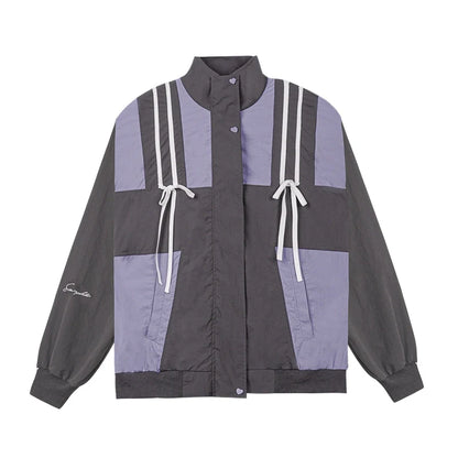 Loose Gray & Purple Windproof Jacket