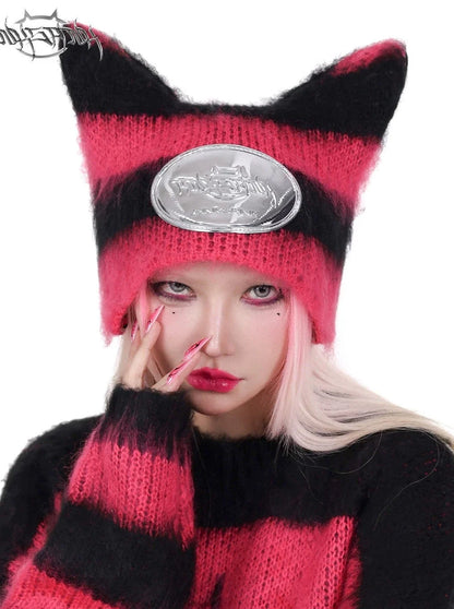 Striped Little Devil Cat Star Man Knit Hat