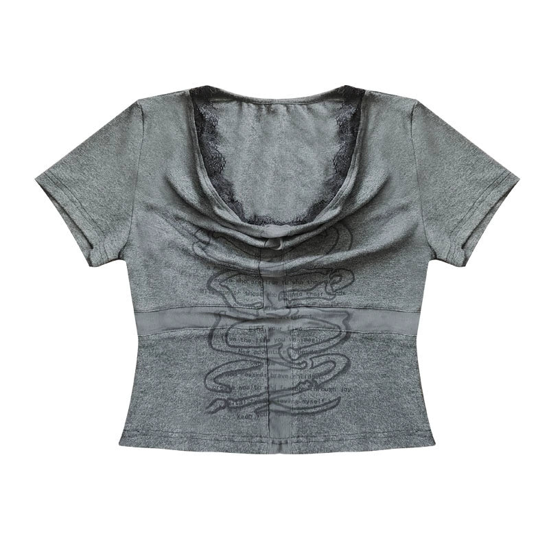Gray Lace Cross Tee