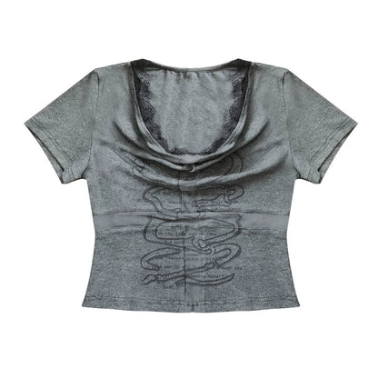 Gray Lace Cross Tee