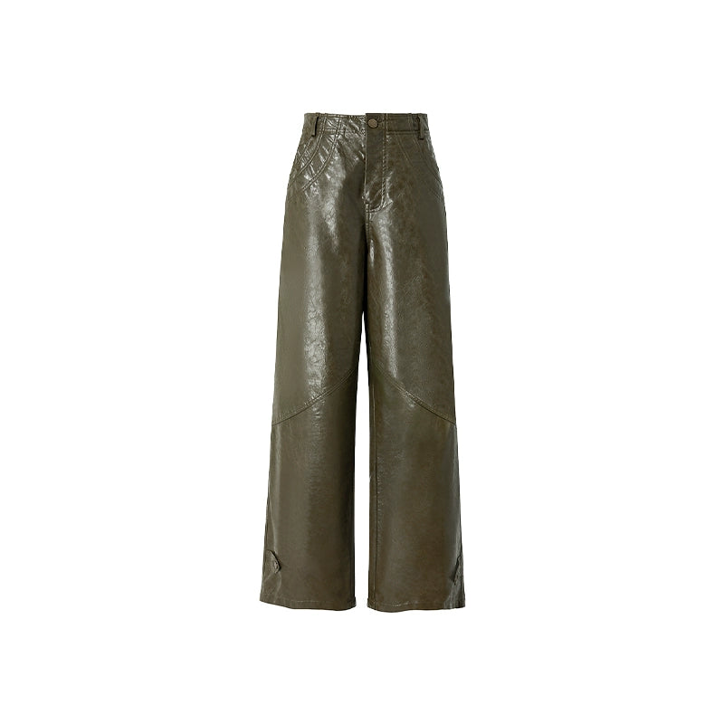 Slim Straight Leather Pants