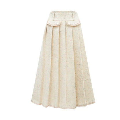 Wool coat pleated long skirt set