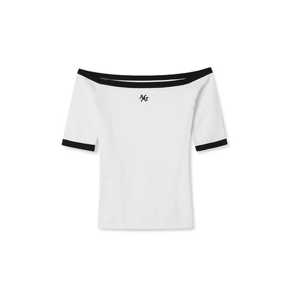 Off-Shoulder Contrast Knit Top