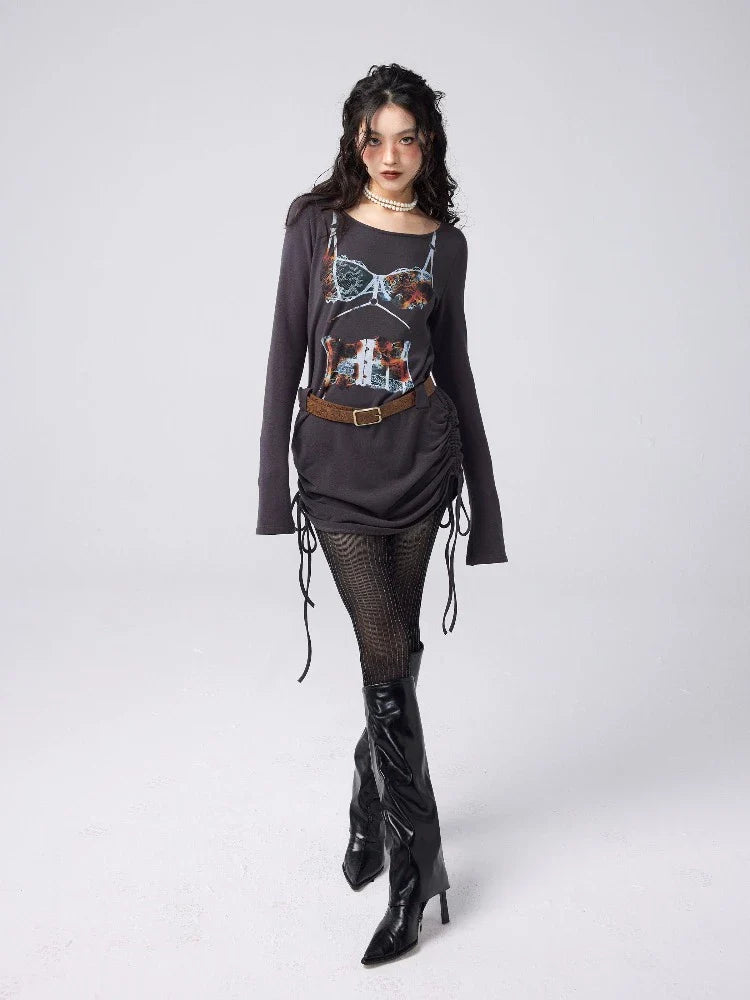 Printed loose long sleeve T-shirt