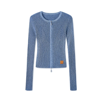Wool Cropped Crew Neck Cardigan