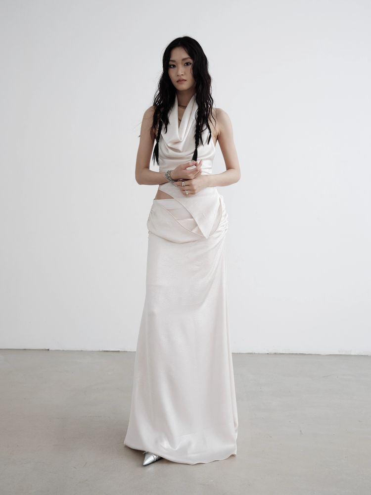 Two piece draped vest long skirt