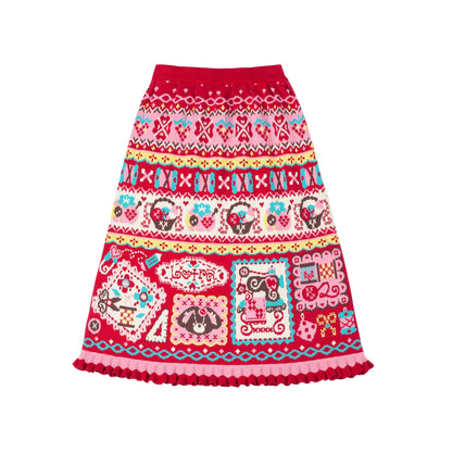 Rote Jacquard-Spitzenstrickrock