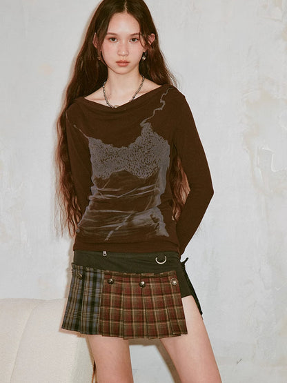 A-line pleated short skirt