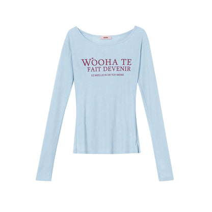 Letter Print Long Sleeve Slim Top