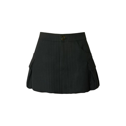 Retro Black Striped Floral Skirt