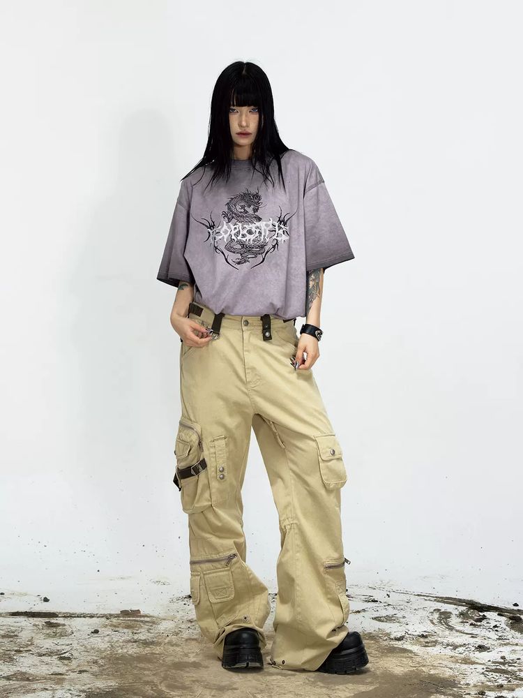 Multi-pocket straight cargo pants