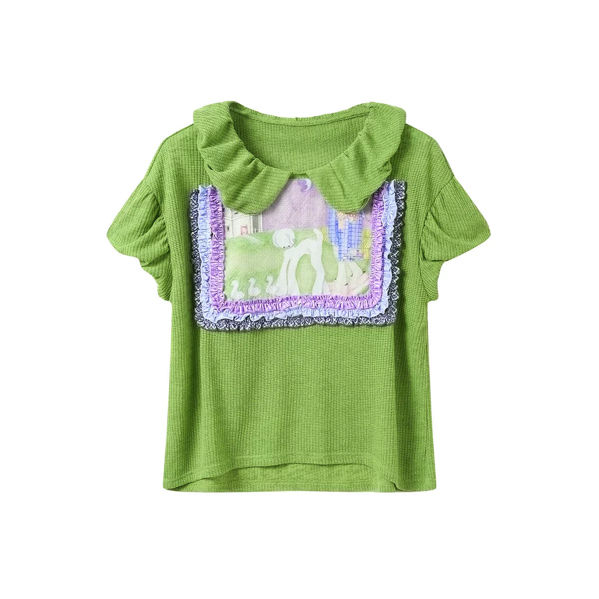 Green Lace Pleated Top