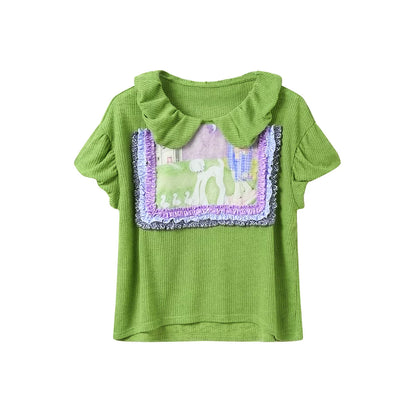 Green Lace Pleated Top