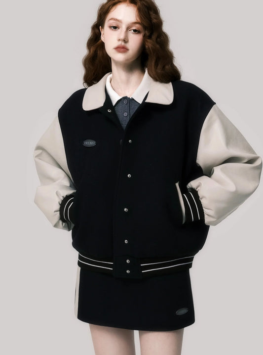 American baseball uniform woolen coat skirt set