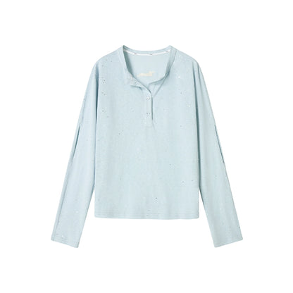 Henry Collar Design Loose Sequin T-shirt