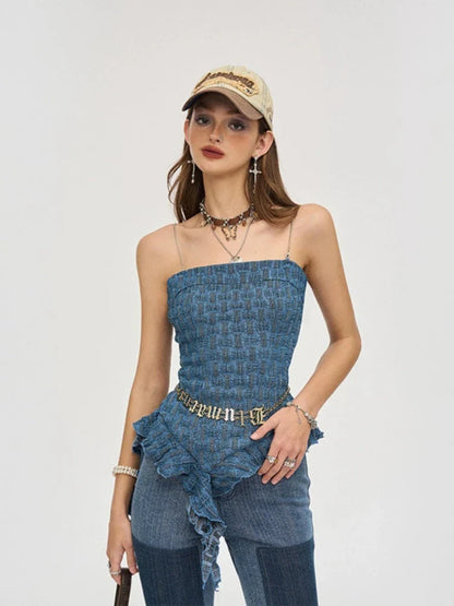 Denim lace tube top