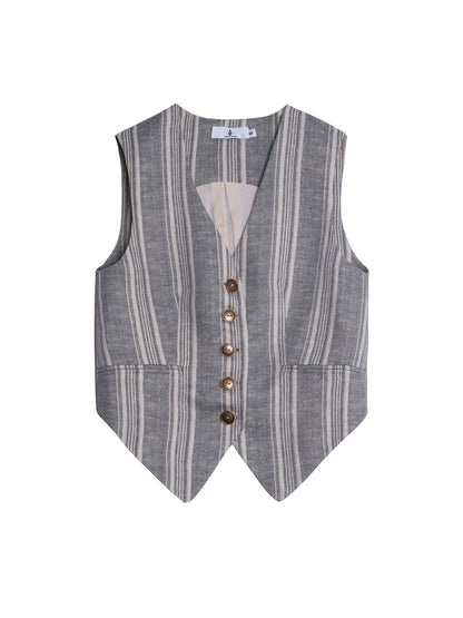 Slim Vintage Linen Layered Vest