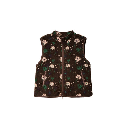 Floral Faux Lamb Wool Vest Jacket Set-Up