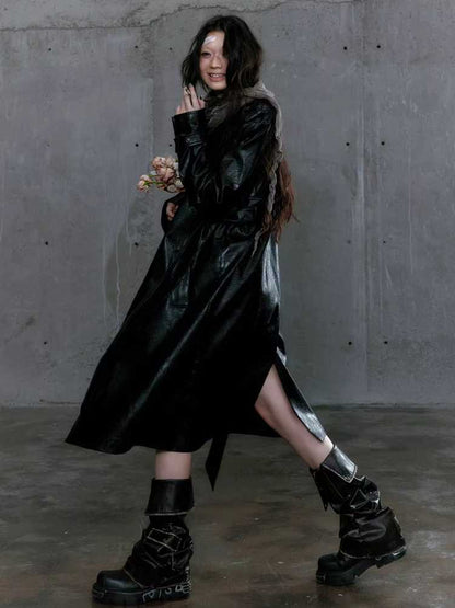 Loose black belted coat