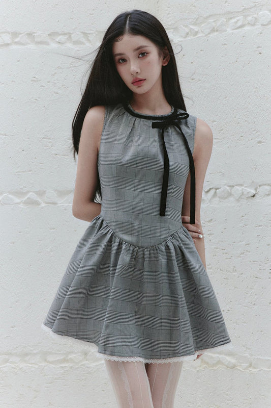 Premium Gray Houndstooth Vest Dress