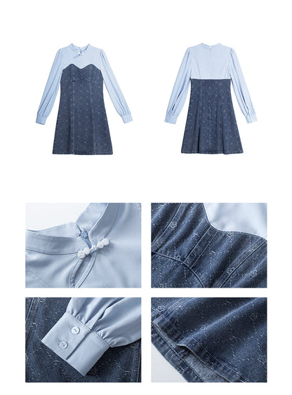 Button Jacquard Denim Dress