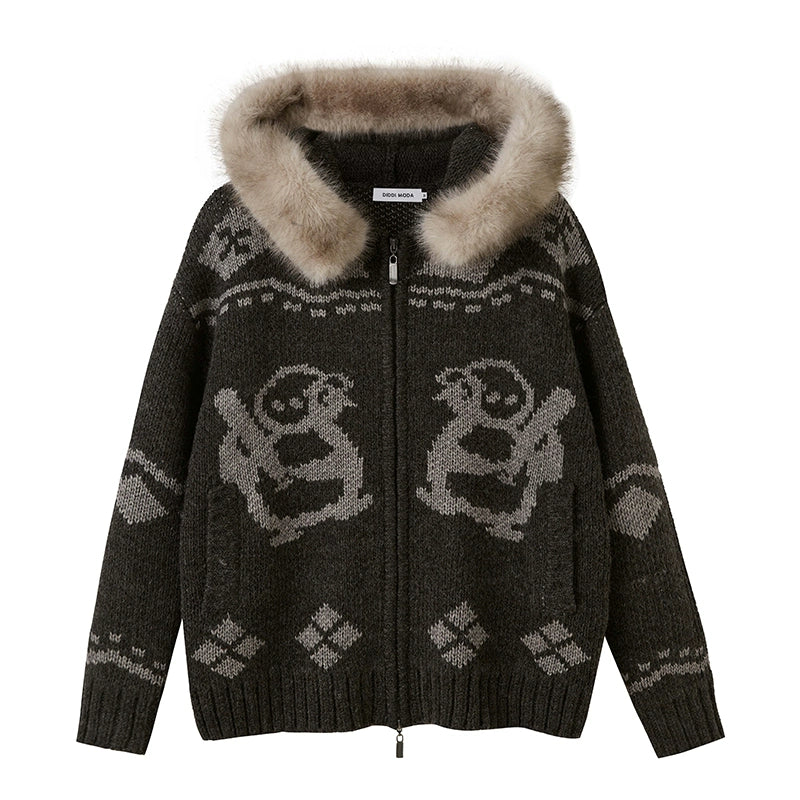 Detachable Fur Collar Knitted Cardigan