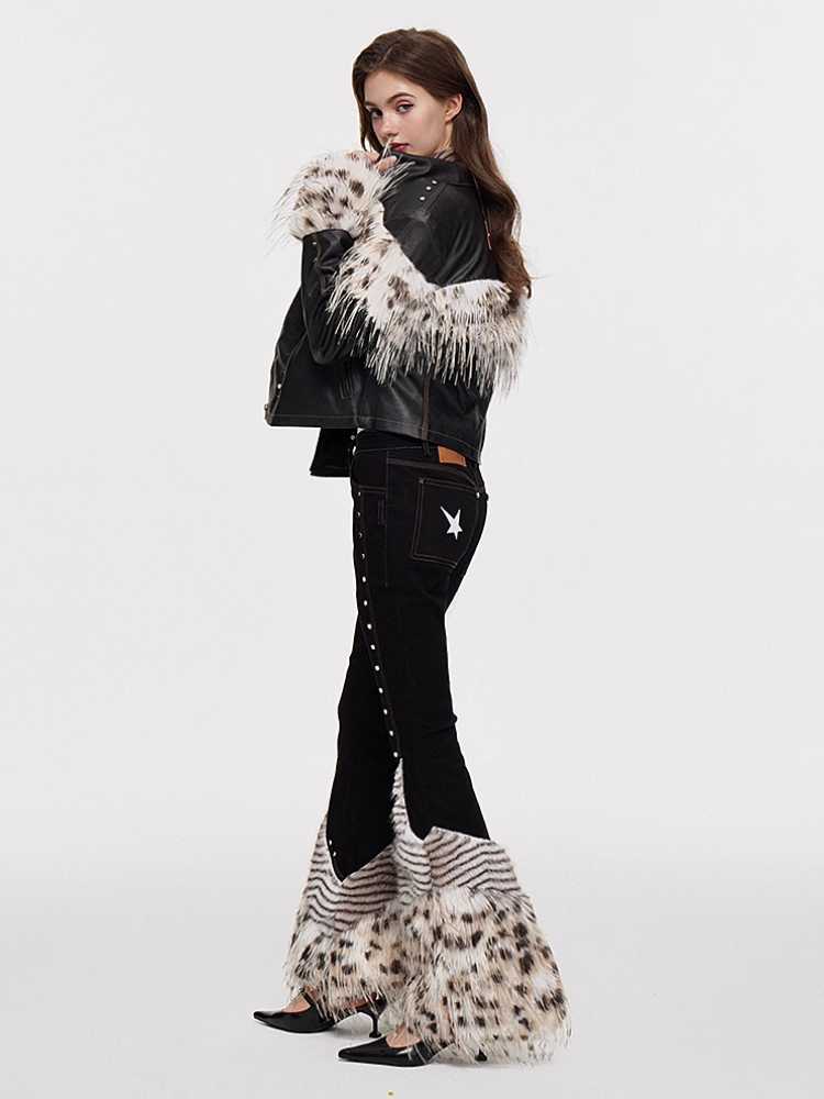 Leopard fur and leather jacket