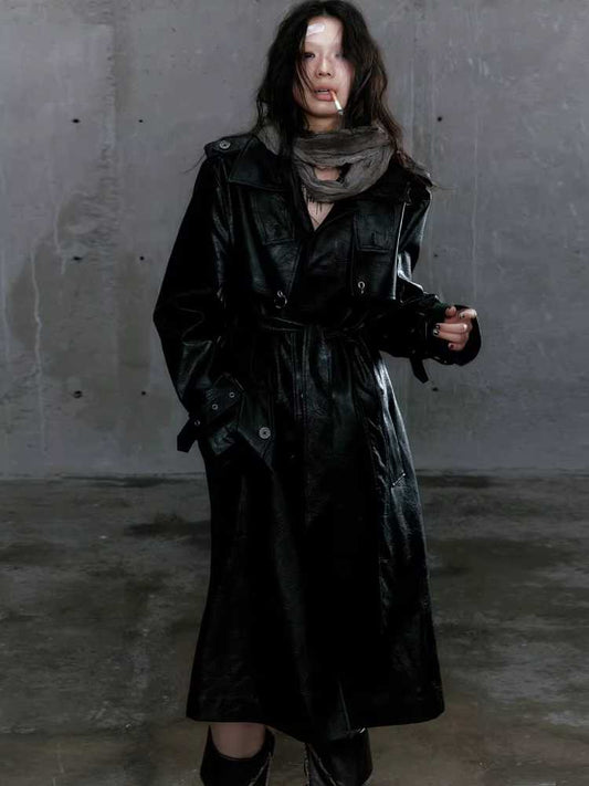 Loose black belted coat