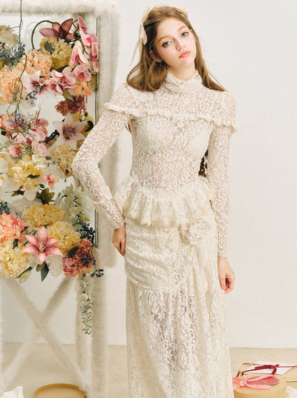 French lace embroidered skirt set