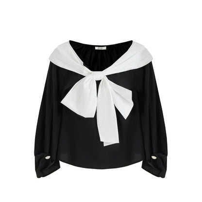 Color-Blocked Off-Shoulder Shirt