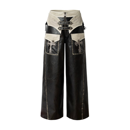 Punk-Lederhose mit Stickerei