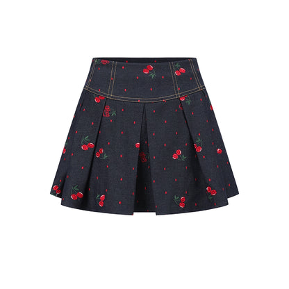 Cherry Lace Embroidered Denim Dress Set-Up