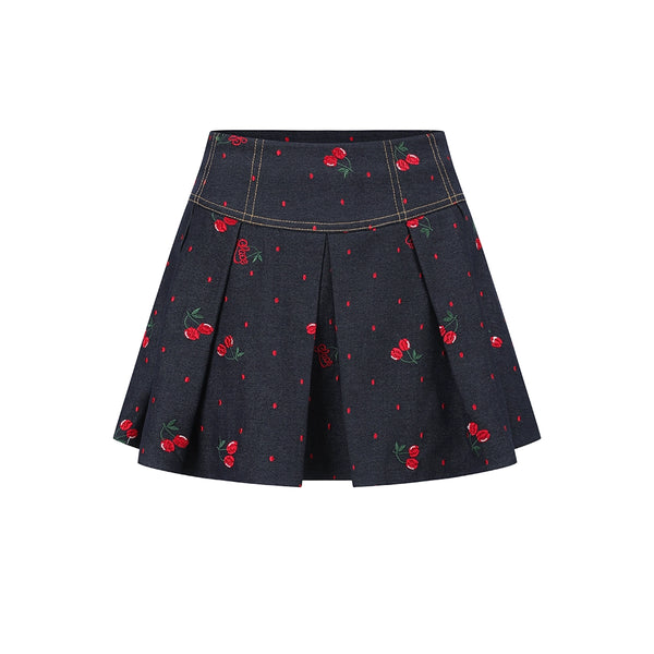 Cherry Lace Embroidered Denim Dress Set-Up