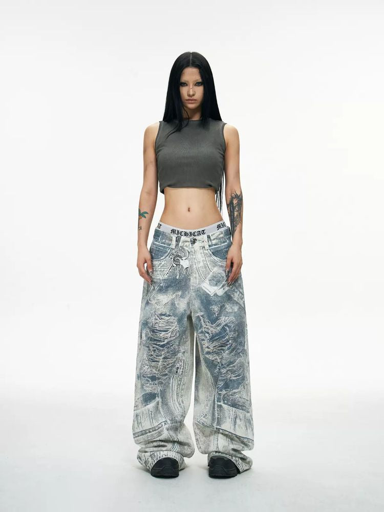 Printed wide leg pants