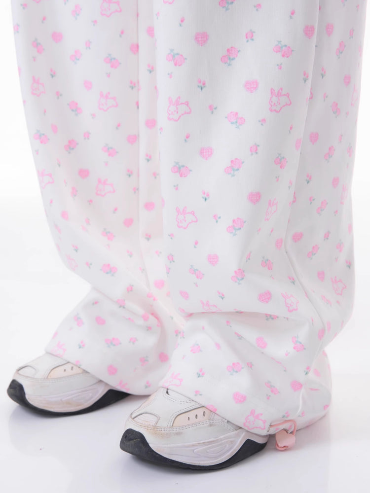 Rabbit floral pink casual pants