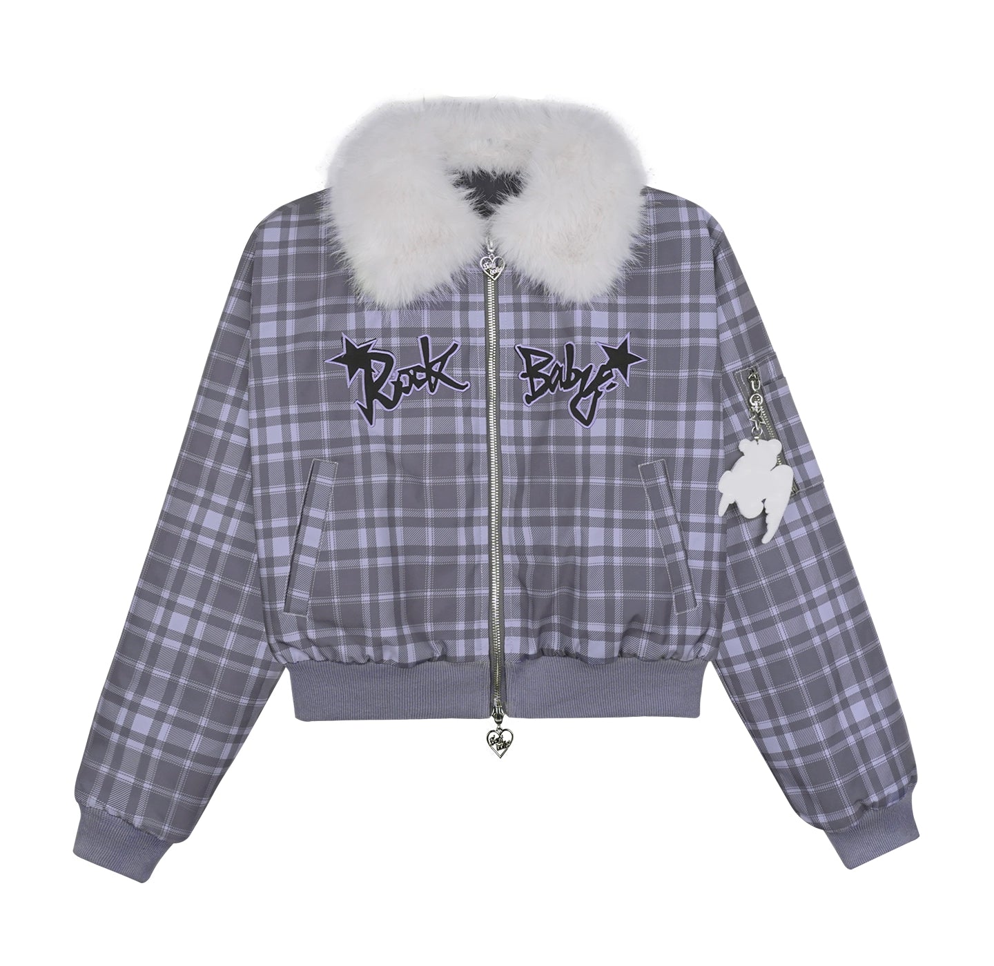 Purple Plaid Fur Collar Jacket