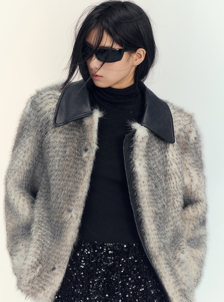 gradient ring fur jacket