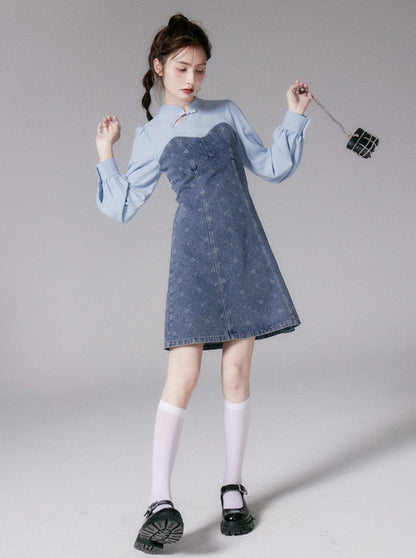 Button Jacquard Denim Dress