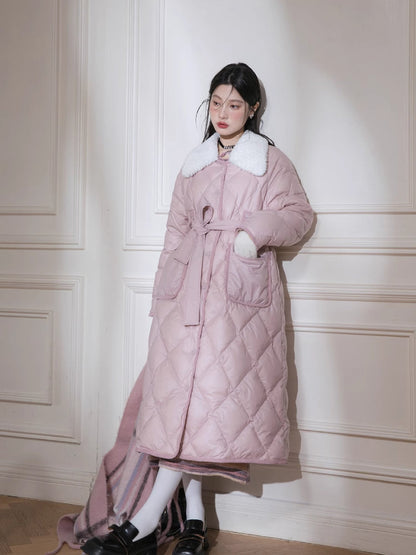 Milk peach long down jacket