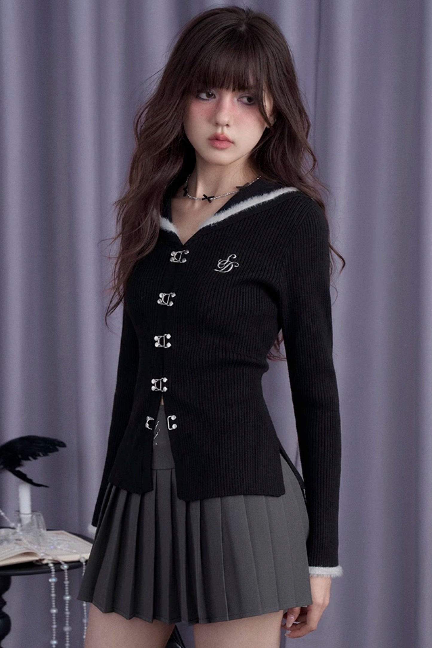 Dark Sailor Collar Imitation Mink Sweater