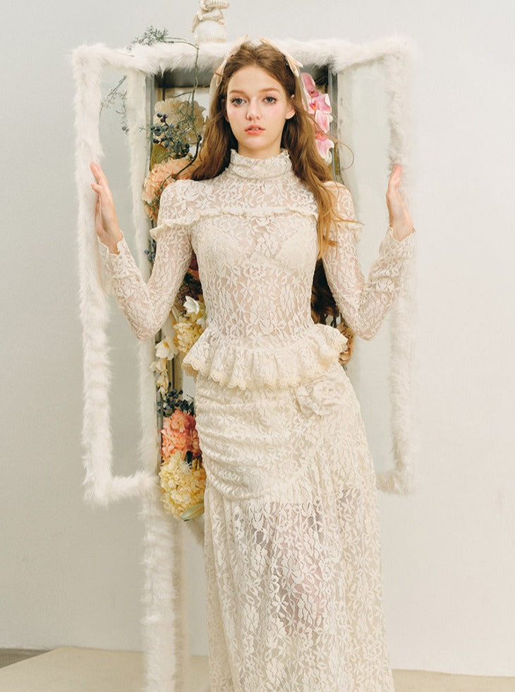 French lace embroidered skirt set