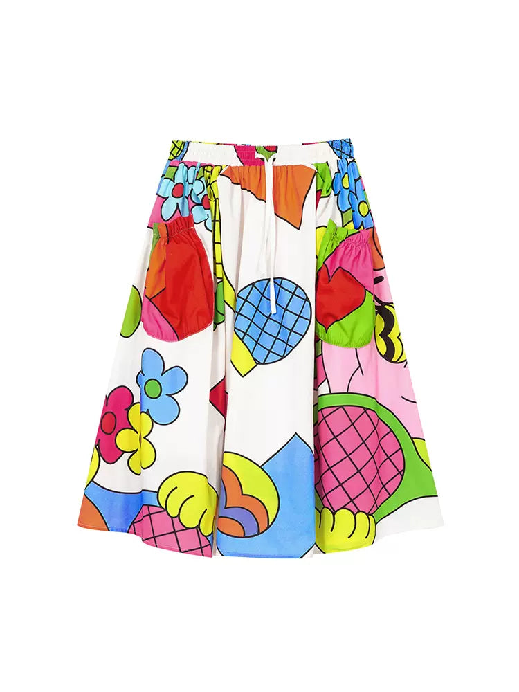 Big pocket print A-line skirt