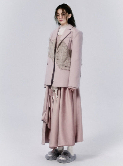 Pink Loose Stitching Blazer Coat