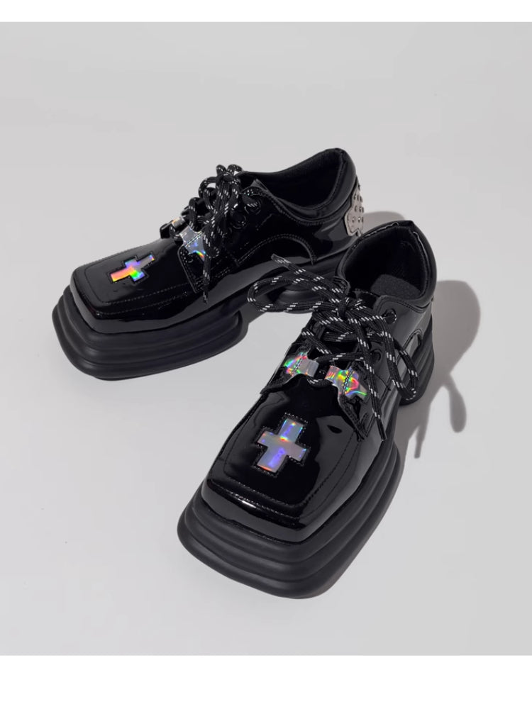 Cross flower platform shoes