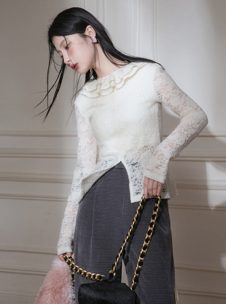 Mist Apricot Wool Lace Tops