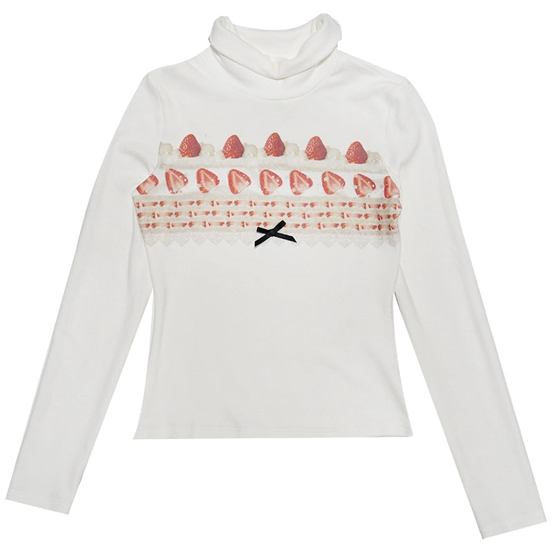Happy Birthday Strawberry Cake Turtleneck Top