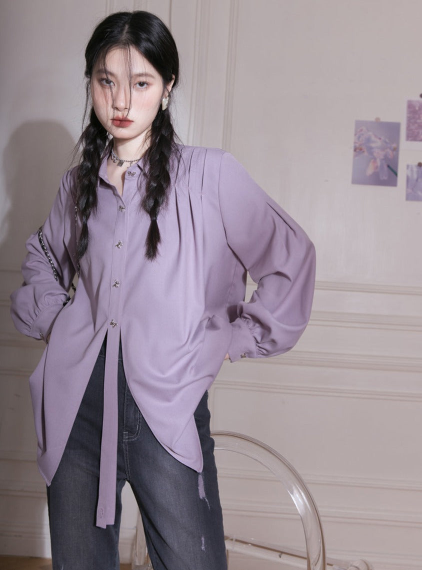 Pleated Long Sleeve Shirt Set