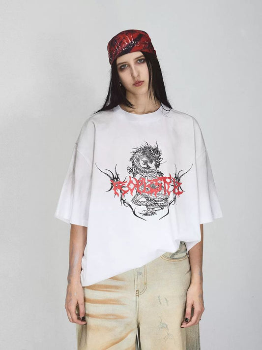 Dragon print round neck T-shirt