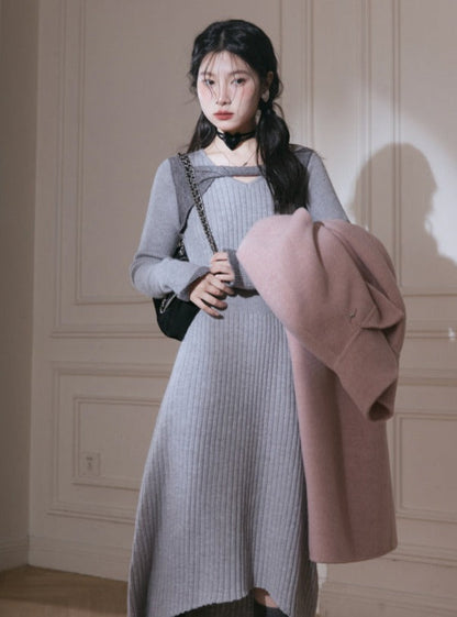 Neckline twisted sweater dress